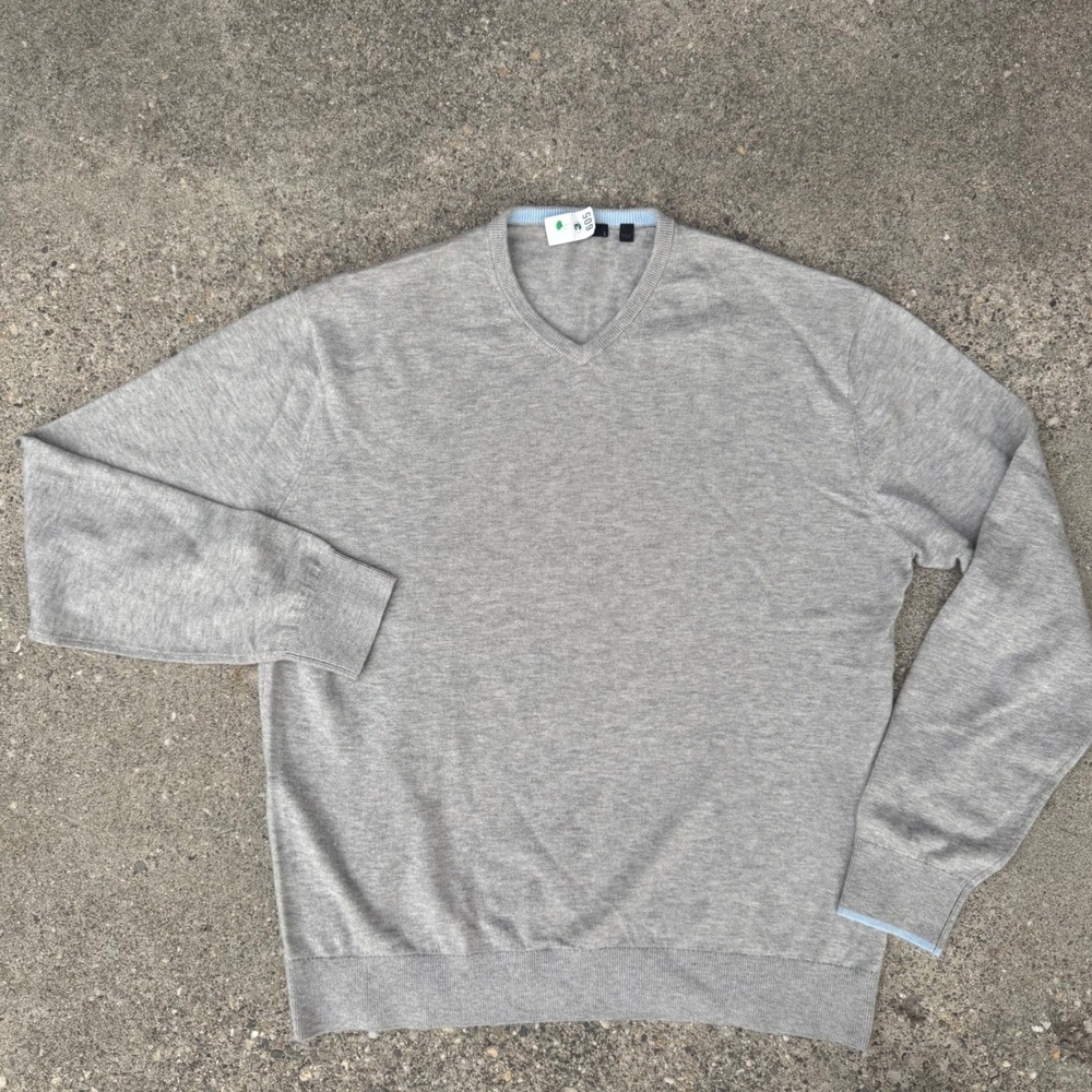 Greyson V-Neck Sweater Mens Large Gray Nylon Merino Wool Blend Golf